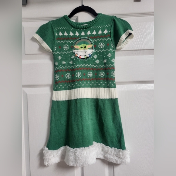 Star Wars Girls Baby Yoda Green Holiday Dress Size 6-6X - Picture 1 of 5